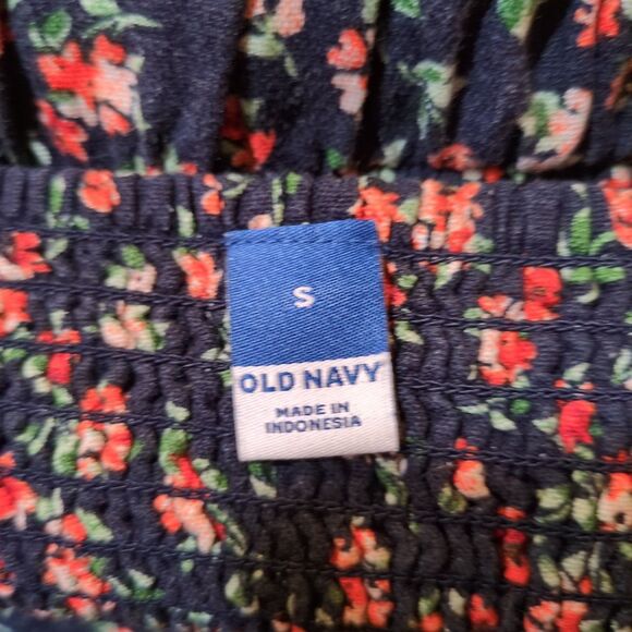 Old Navy Floral Sundress Linen Rayon Size Small Navy Blue Red Floral Strappy - Picture 5 of 9